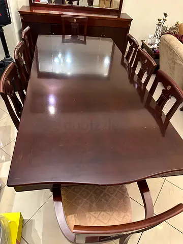 Interiors Furniture - Solid dark wood 6-seater dining table with chairs + buffet cabinet