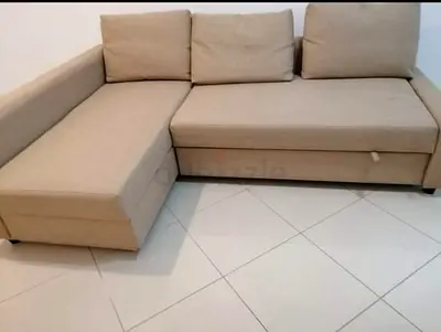 Beige L-Shaped Sectional Sofa Bed with Storage
