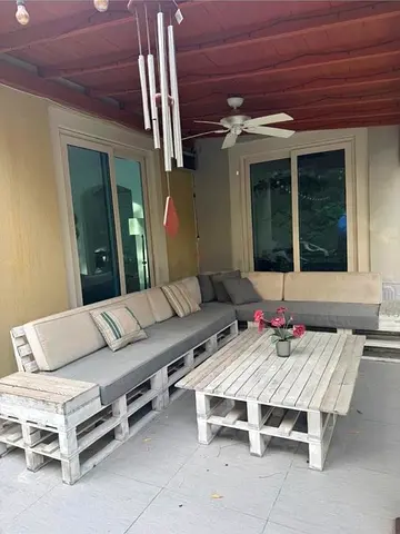 Wooden garden sitting benches and table