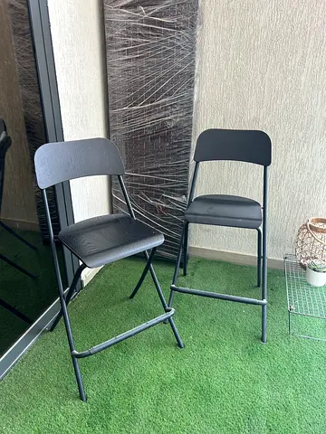 Set of 2 Black Metal Bar Stools - Simple Foldable Design