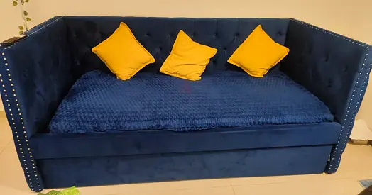 Blue Velvet Daybed Sofa with Storage — Good Condition