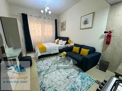 A furnished studio apartment is now available for monthly rent in Al Jurf 2, Al Yasmin Towers, next