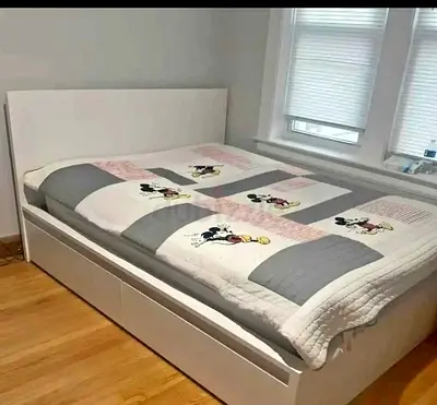 IKEA MALM Queen Size Bed + 2 Storage Drawers + Mattress