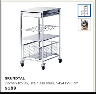 IKEA GRUNDTAL Stainless Steel Kitchen Cart / Island / Bar Cart with Wine Rack