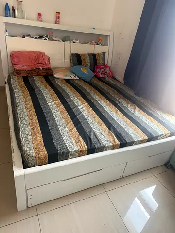 White wooden single bed frame with headboard storage bed with mattress