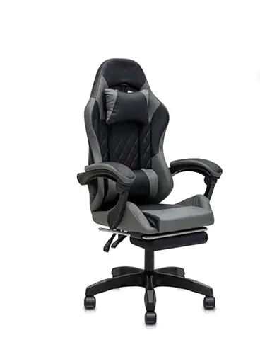 Ergonomic Gaming/Office Chair with Footrest and Lumbar Support - Grey/Black