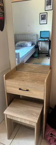 Wooden vanity with stool