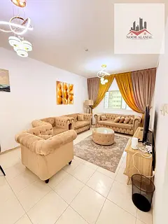Sharjah, Al Taawun, near Oriana Hospital: Furnished apartment featuring a bedroom, living room, kitc