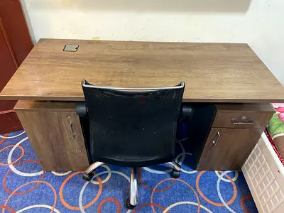 Wooden Office Desk with Storage Cabinets and Chair - Used