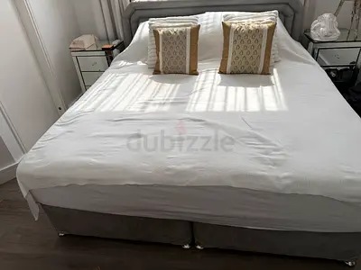 King size upholstered bed frame with mattress - grey