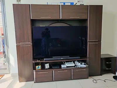 Large Wooden Entertainment Center / TV Unit with Storage - Dark Wood