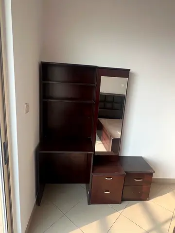 Dark Wood Dressing Table with Mirror and Drawers