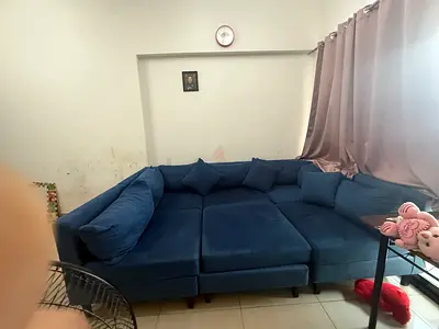 Blue L-shaped Corner Sofa - 4-Seater, good condition