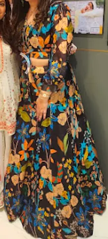 Floral Black Lehenga with Crop Blouse — Excellent Condition