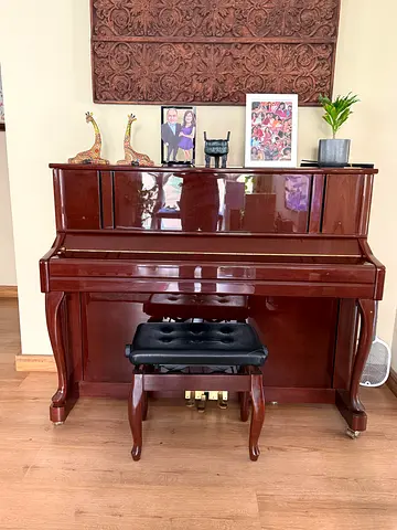 Kayserburg Hand-crafted Upright Piano in Polished Grained Walnut with Matching Bench