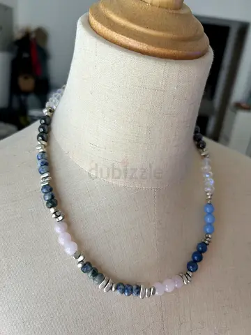 Handmade multi-stone beaded necklace with crystal accents