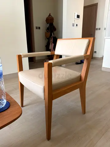 Pure leather Solid Wood Frame Dining/Accent Chair with Cream Upholstery (was Cartier btq furniture)