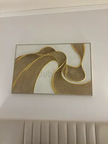 Abstract textured wall art with gold accents - framed
