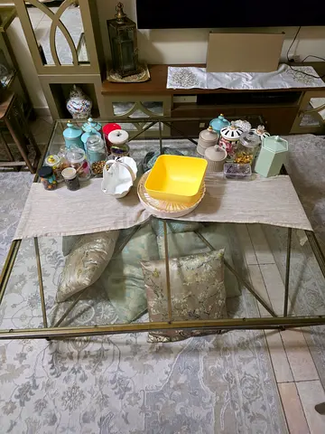 Glass Top Dining Table with 4 Cushioned Chairs, Light Gold Frame