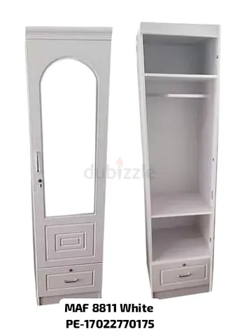 Slim White Wardrobe/Armoire with Mirror and Drawers