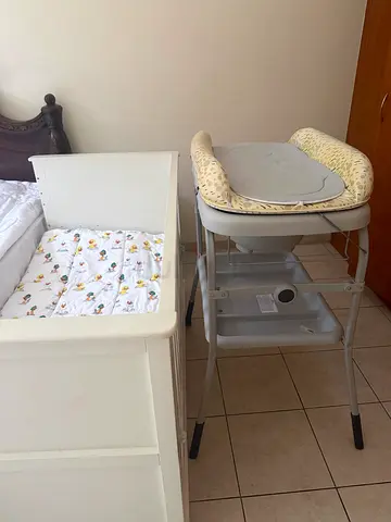 Kids Bed and White baby changing table with removable changing pad and storage