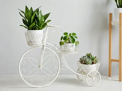 White Decorative Metal Tricycle Plant Stand - 3 Tier