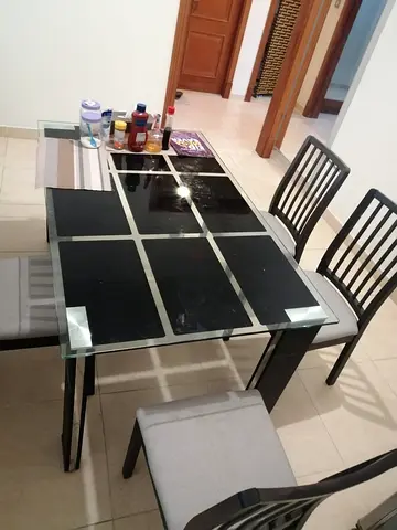 Glass Top Dining Table with 4 Chairs - Black Grey
