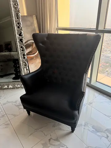 Black Tufted Accent Chair with Nailhead Trim