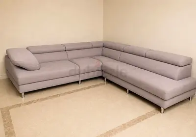Grey Fabric Corner Sectional Sofa - Adjustable Headrests (L-Shape)