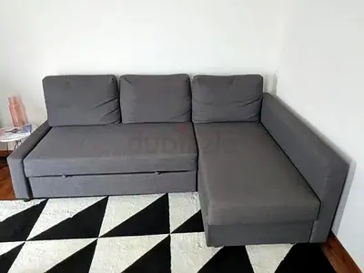Grey L-Shaped Sofa Bed with Storage