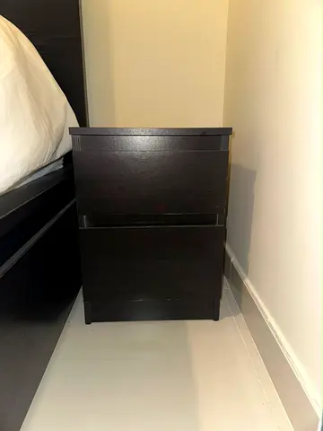 Dark Wood 2-Drawer Nightstand / Bedside Table - Very Good Condition