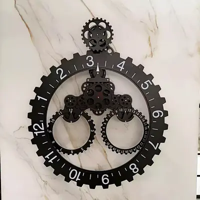 Stunning Industrial Moving Gear Wall Clock with Date Month