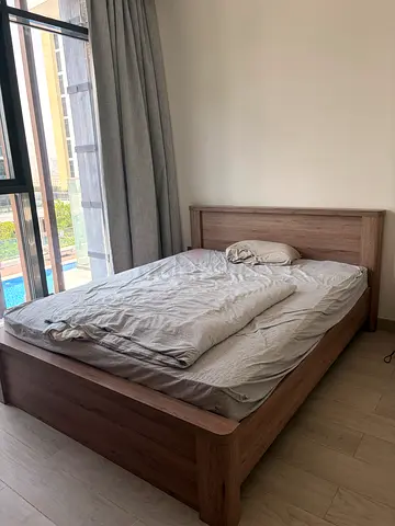 Wooden Queen Bed Frame with Headboard - Light Oak Finish