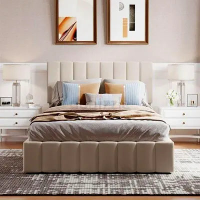 Sleek line head and footboard king hydraulic bed frame