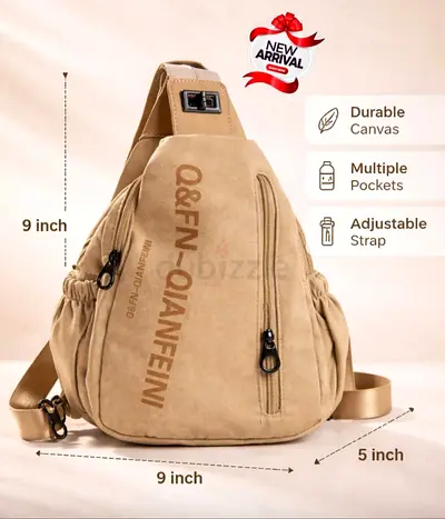 QFN-QIANFEINI Dual-Use Canvas Sling Bag and Backpack.