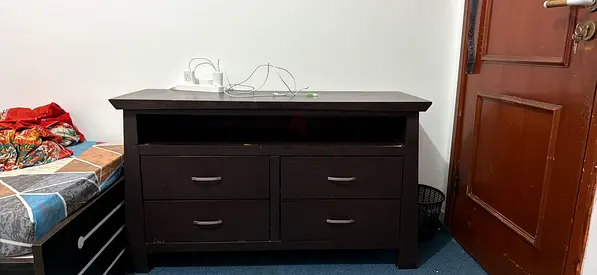 Dark Wood TV Stand / Media Console with 4 Drawers