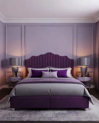 Modern Purple Upholstered Bed Set with Fluted Headboard