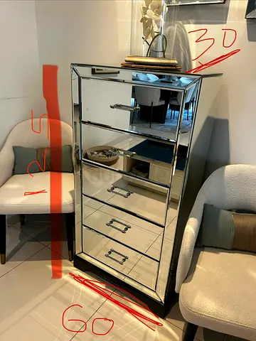 Tall Mirrored Chest of Drawers - 5 Drawers, Modern Glam. John Lewis, has a slight crack in 2 places