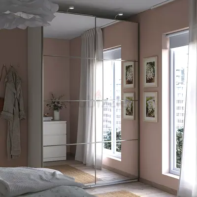 Wardrobe with sliding doors, white/mirror glass, 150x66x236 cm