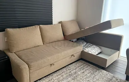 Beige L-Shape Sofa Bed with Built-in Storage