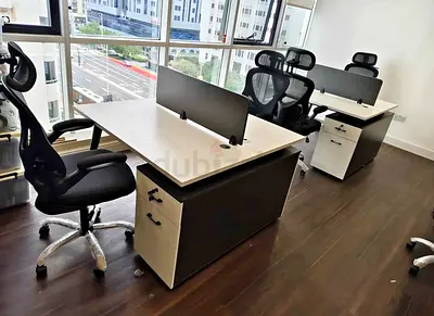 Modern 2-Seater Office Workstation Desks with Storage and Privacy Panels