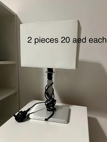 Pair of modern bedside/table lamps with white rectangular shades - 20 AED each