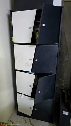 Urgent sale- Black White Storage Cabinet with 6 compartment .. height 1570mm × depth 400mm