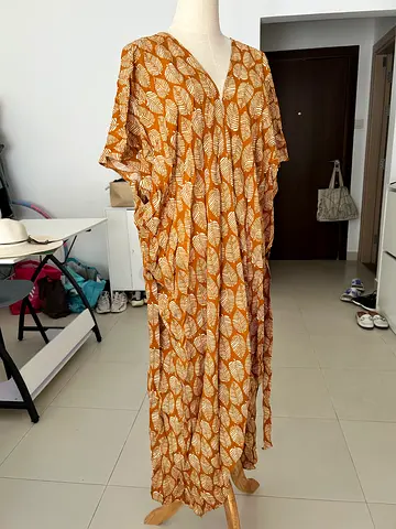 Brown patterned women’s long cover up/robe with belt, free size