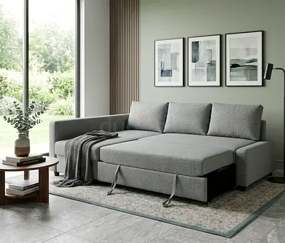 Convertible Fabric Sofa Bed – Premium fabric finish, high-density foam cushions, smooth hydraulic li