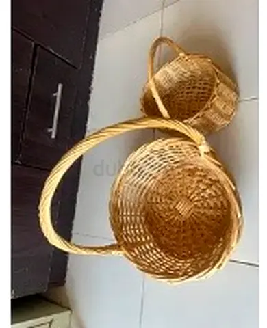 Set of 2 Wicker Handled Baskets - Natural Decorative Storage