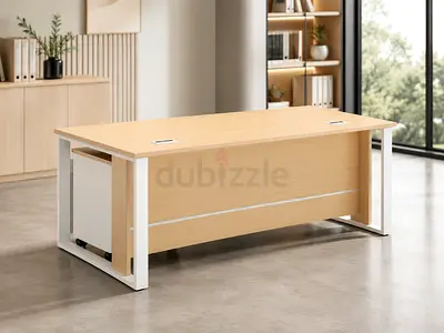 Oak White Office Table with Pedestal Drawer – Modern Executive Office Desk