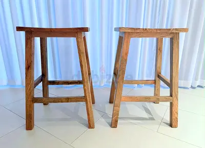 Set of 2 Solid Wood Bar Stools - Natural Finish