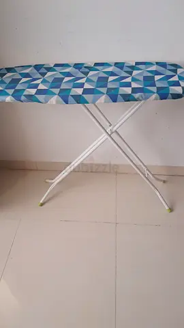 Foldable Ironing Board with Blue Geometric Cover - Good Condition