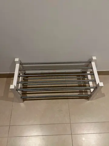 Small modern shoe rack / storage shelf (white chrome) - good condition